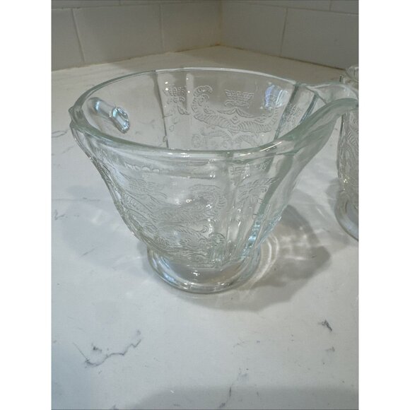 Madrid Clear Depression Glass Creamer & Sugar Federal Glass Company Vintage - Picture 7 of 15